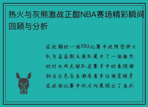 热火与灰熊激战正酣NBA赛场精彩瞬间回顾与分析
